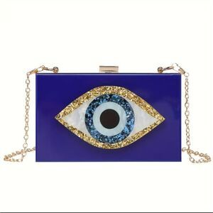 Blue Evil Eye Hard Shell Clutch Bag Chain